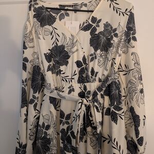 BloomChic Black and Cream Floral Midi Dress